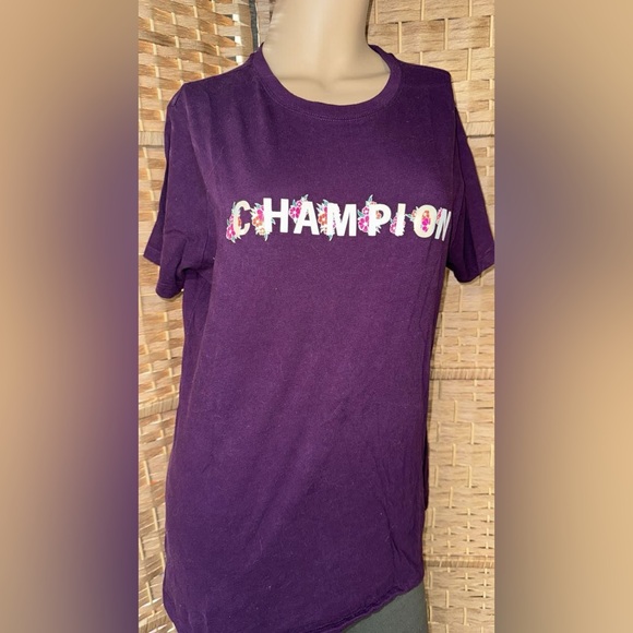 Champion Dark Purple Tee with Floral Logo - Picture 1 of 2